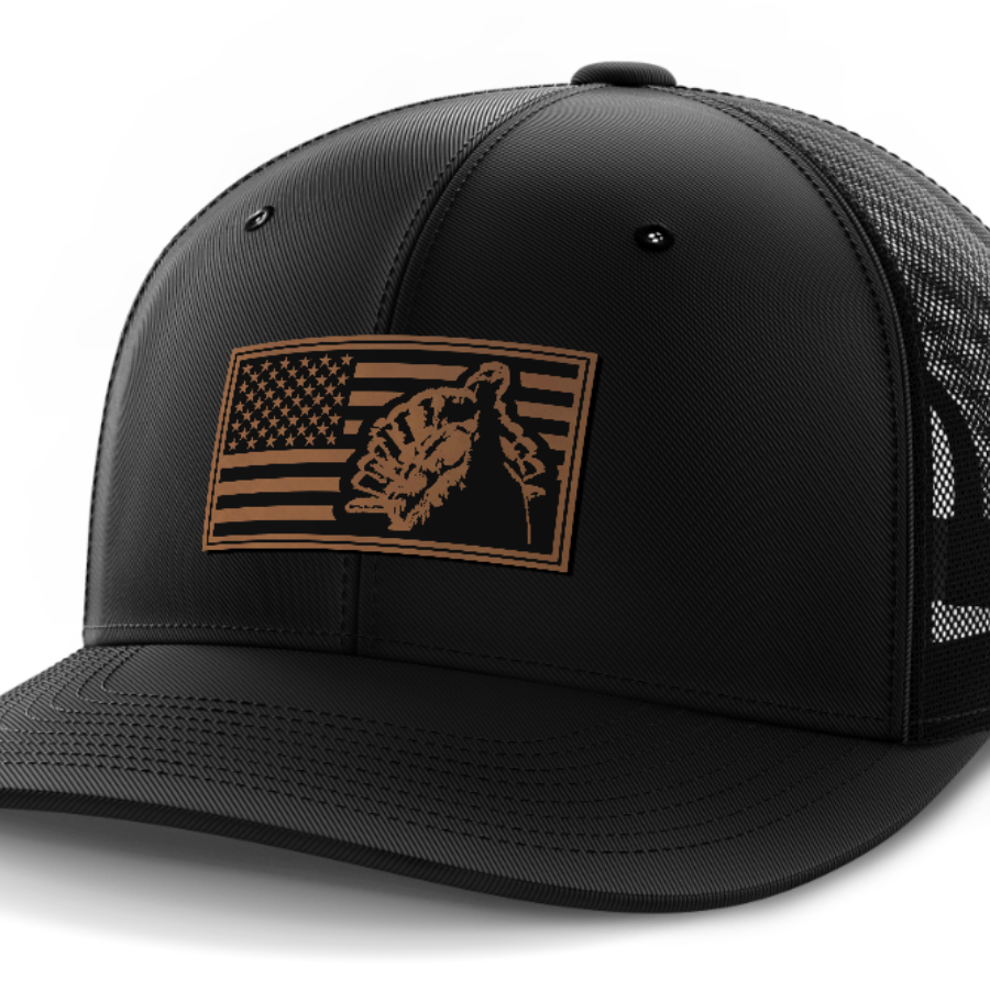 Flag with Turkey, Turkey Hunting, Leather Patch Hat
