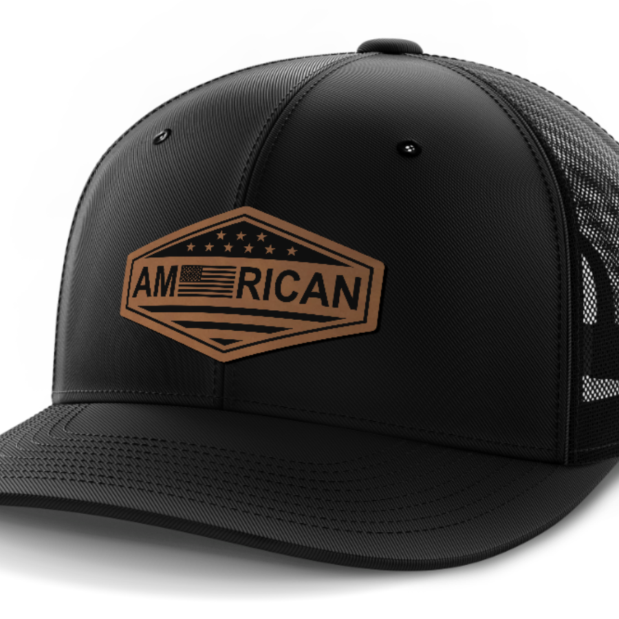 American Flag, Leather Patch Trucker Hat