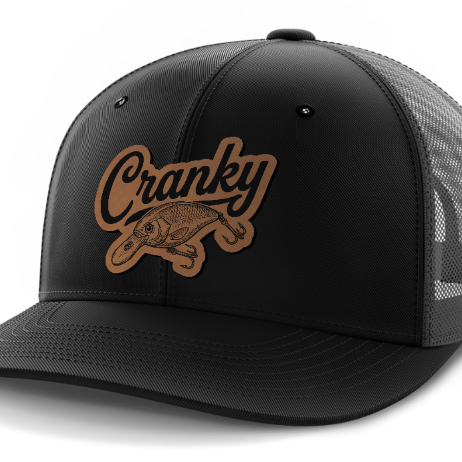 Cranky, Crankbait Decal, Leather Patch Hat