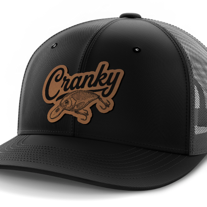 Cranky, Crankbait Decal, Leather Patch Hat
