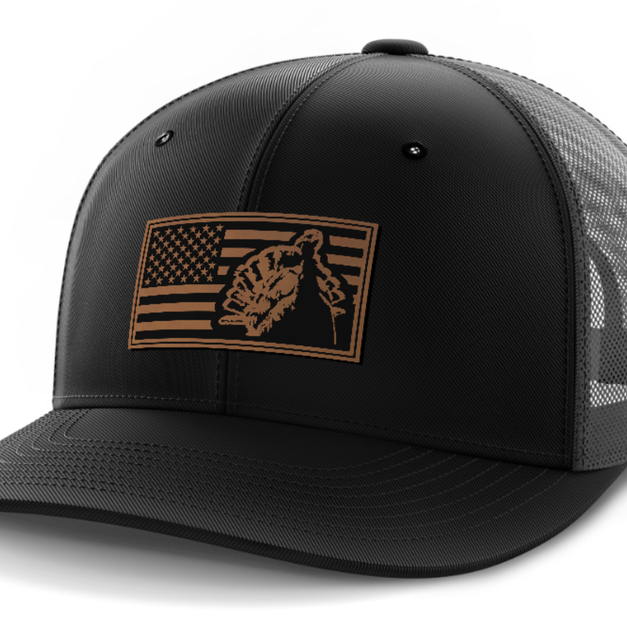 Flag with Turkey, Turkey Hunting, Leather Patch Hat