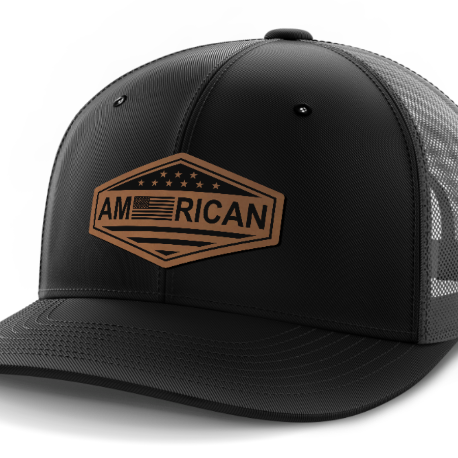 American Flag, Leather Patch Trucker Hat