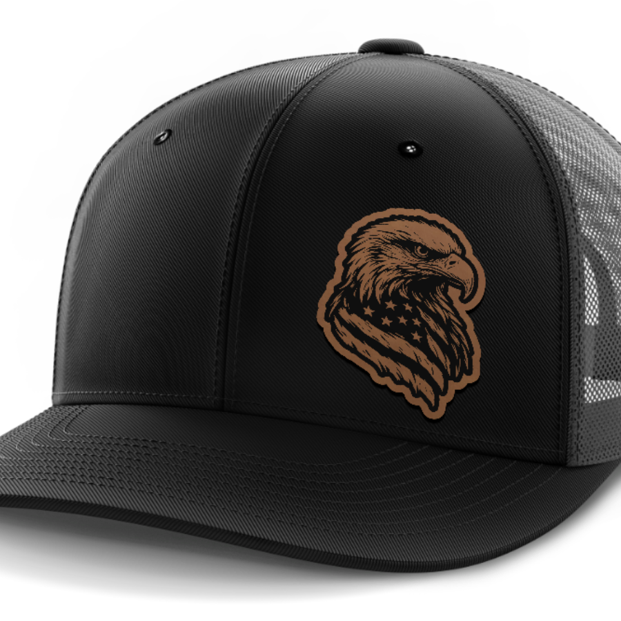 Eagle Flag (left), Leather Patch Hat