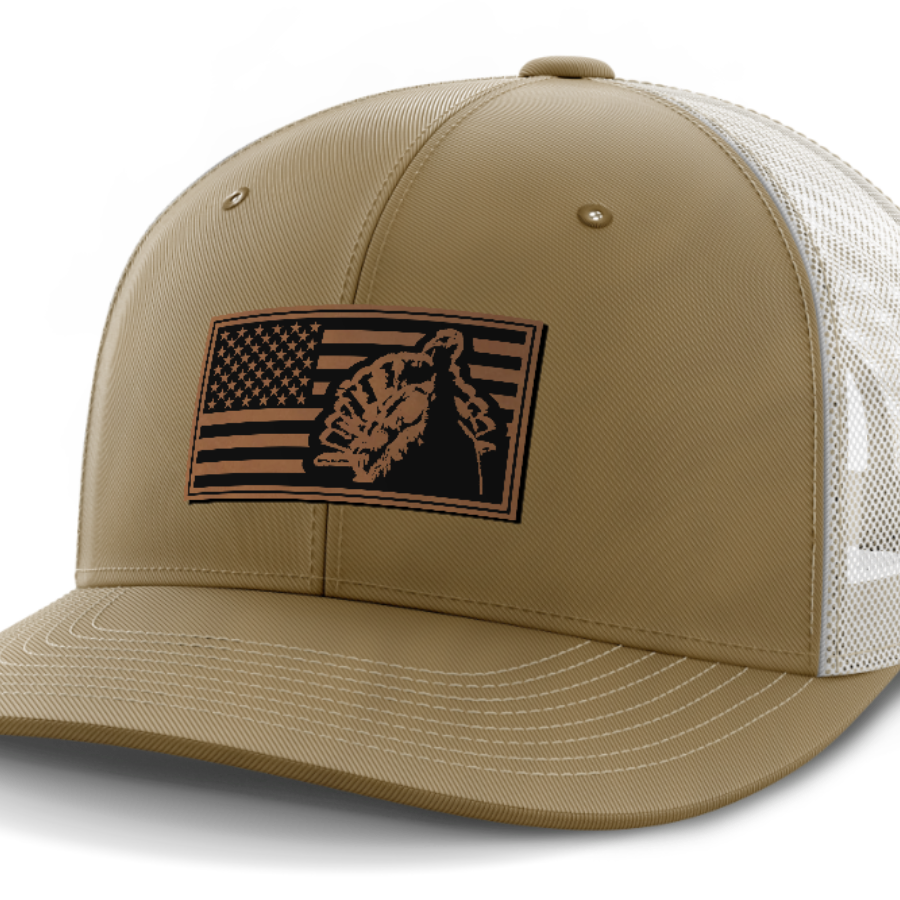 Flag with Turkey, Turkey Hunting, Leather Patch Hat