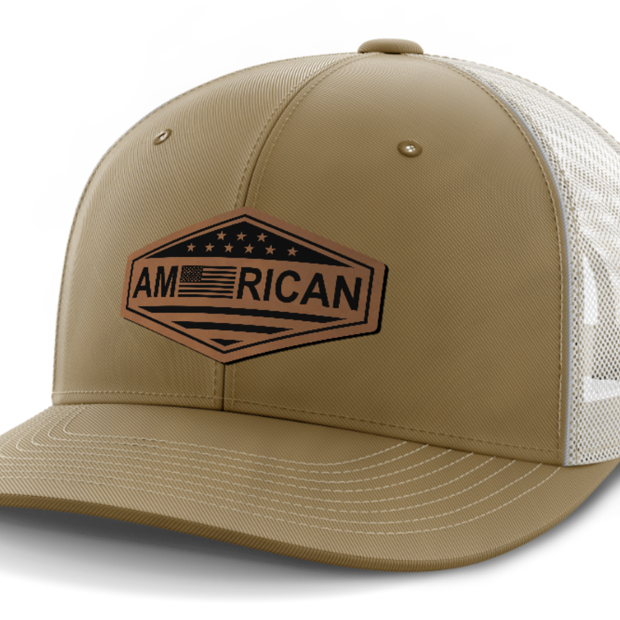 American Flag, Leather Patch Trucker Hat