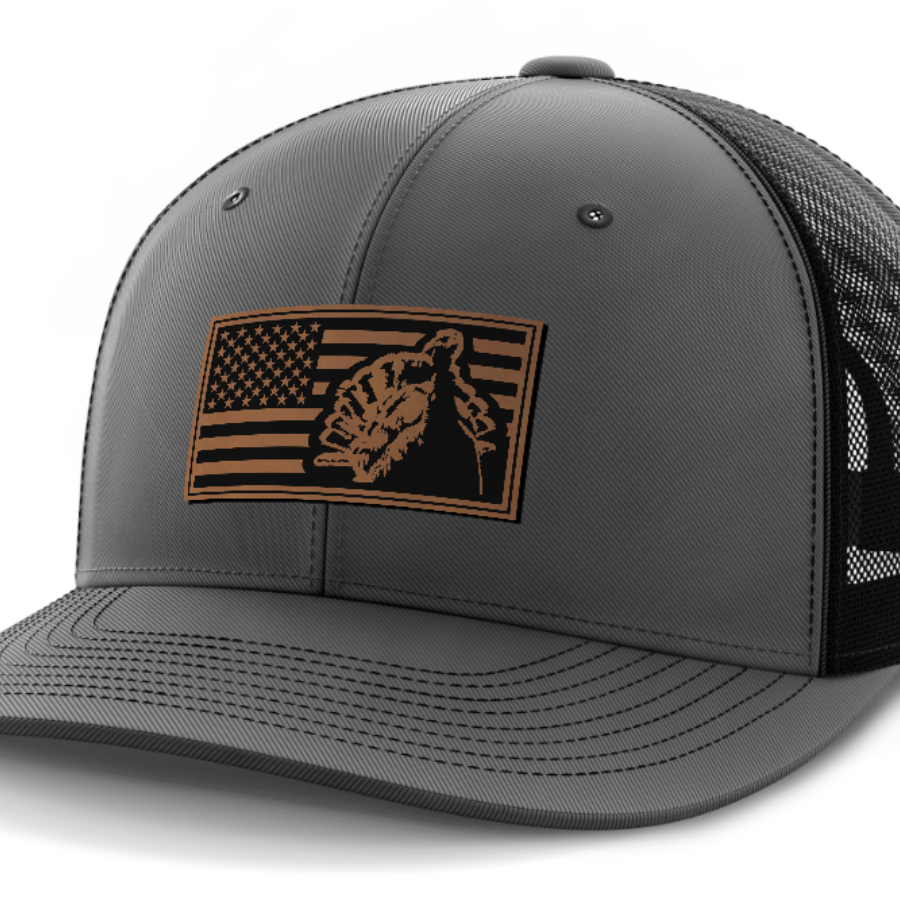 Flag with Turkey, Turkey Hunting, Leather Patch Hat