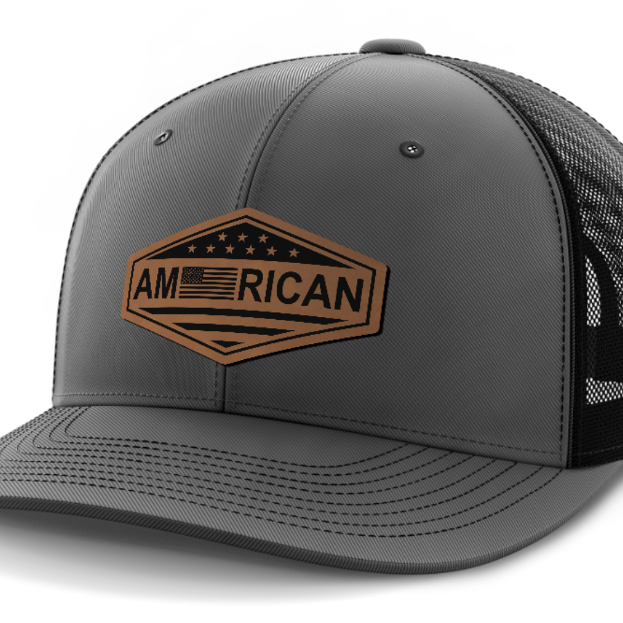 American Flag, Leather Patch Trucker Hat