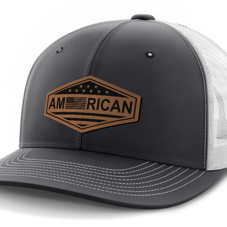 American Flag, Leather Patch Trucker Hat