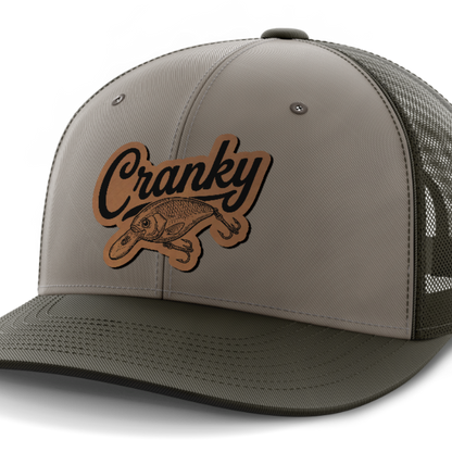 Cranky, Crankbait Decal, Leather Patch Hat