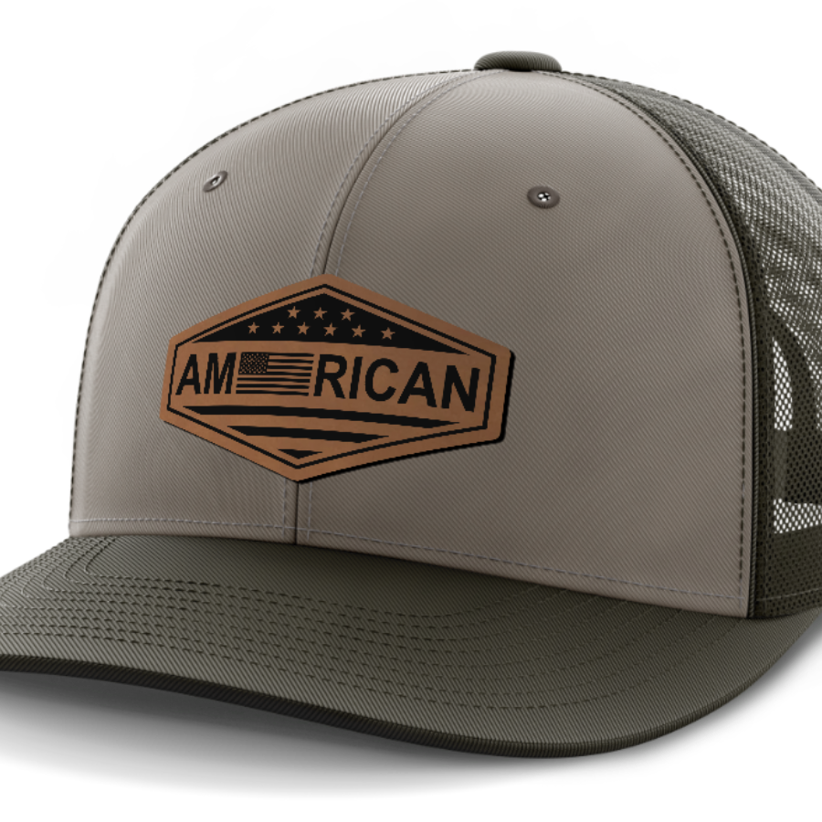 American Flag, Leather Patch Trucker Hat
