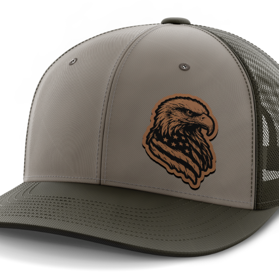 Eagle Flag (left), Leather Patch Hat