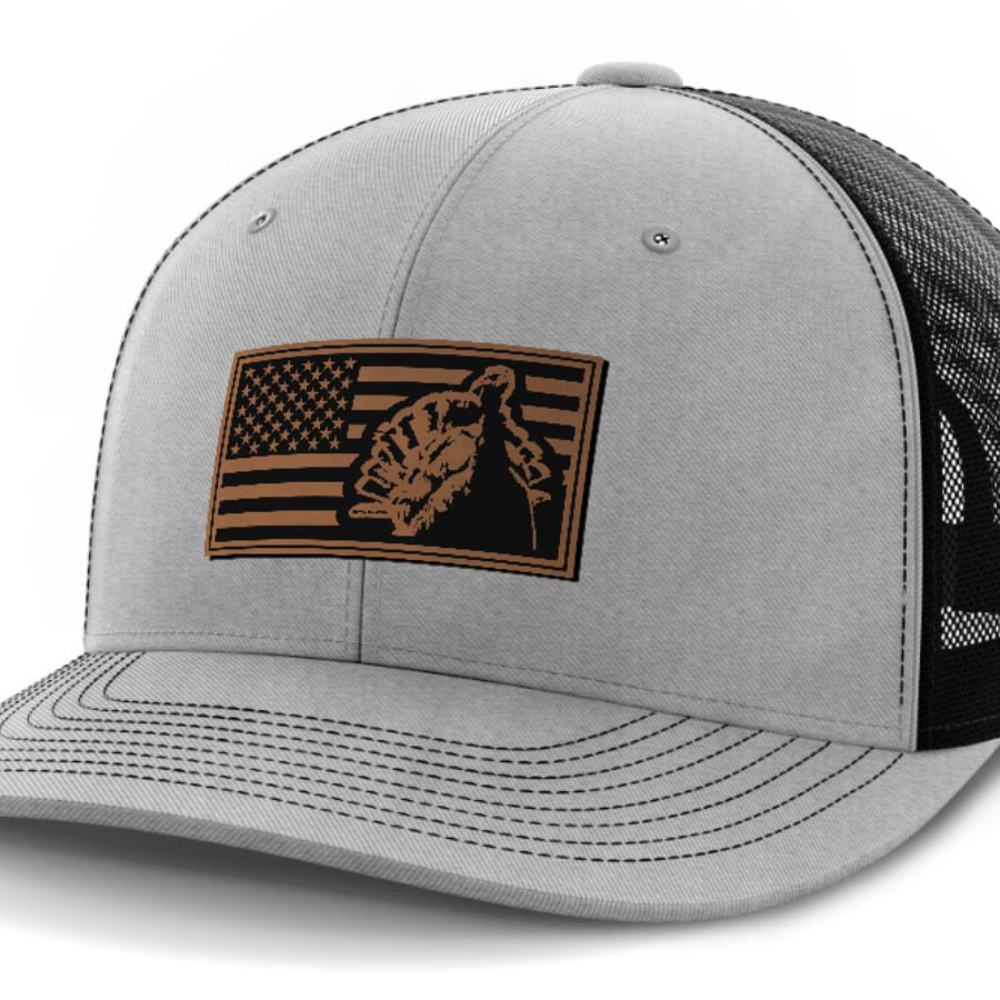 Flag with Turkey, Turkey Hunting, Leather Patch Hat