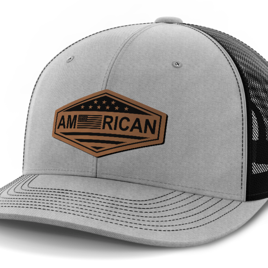 American Flag, Leather Patch Trucker Hat