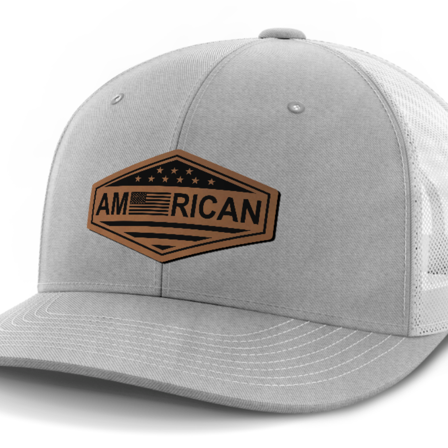 American Flag, Leather Patch Trucker Hat