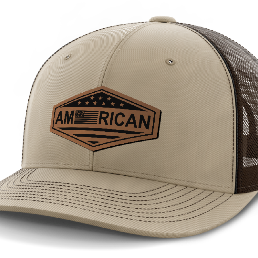 American Flag, Leather Patch Trucker Hat