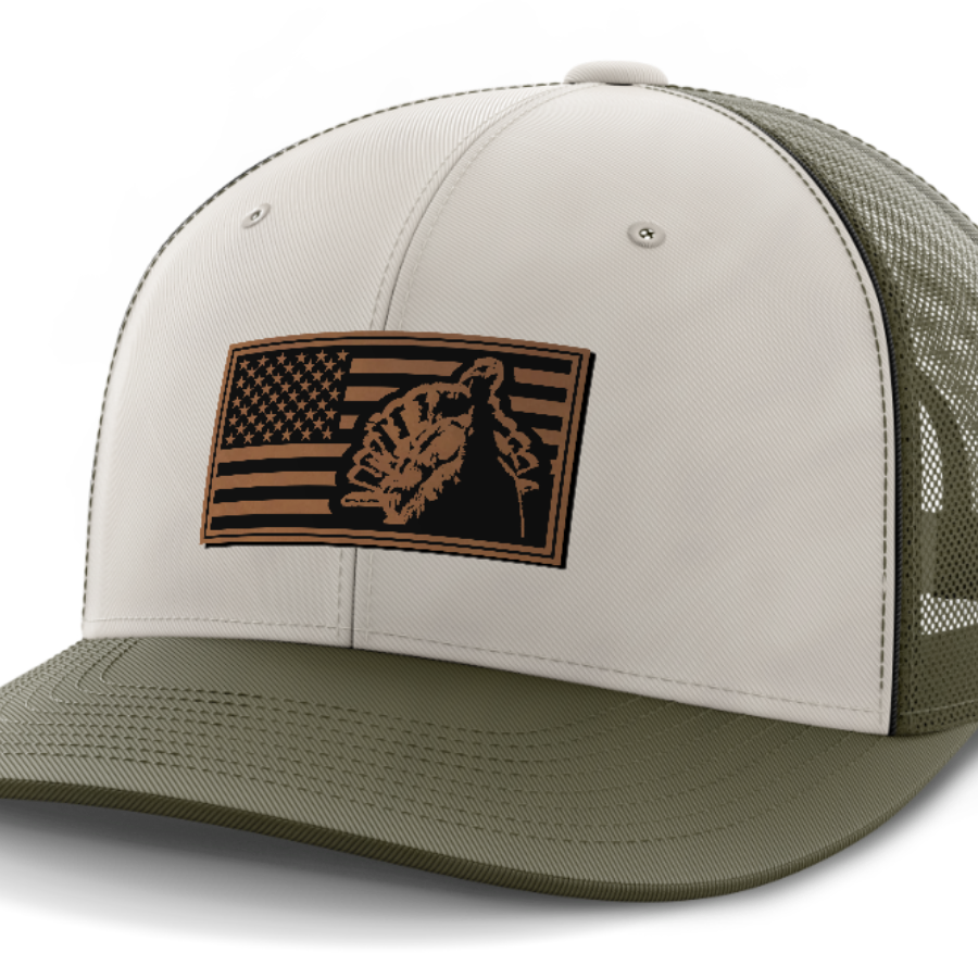 Flag with Turkey, Turkey Hunting, Leather Patch Hat