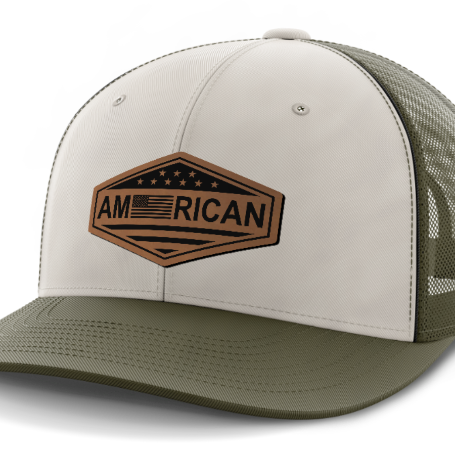 American Flag, Leather Patch Trucker Hat
