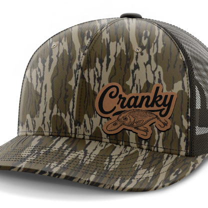 Cranky, Crankbait Decal (left), Leather Patch Hat