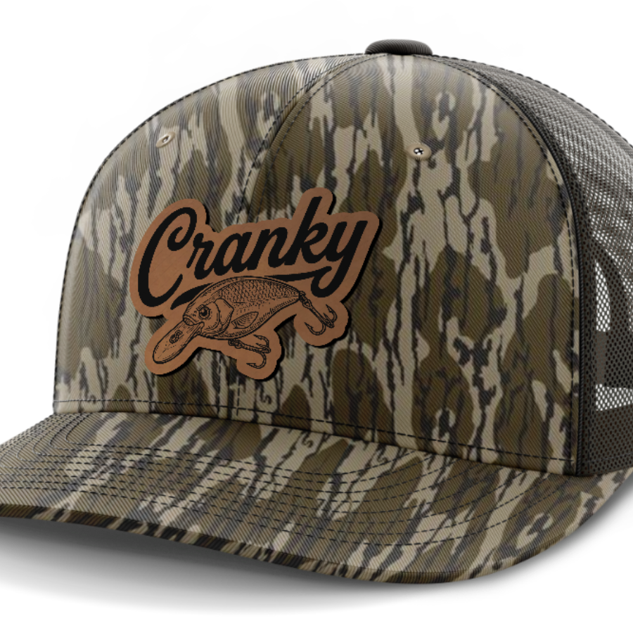 Cranky, Crankbait Decal, Leather Patch Hat