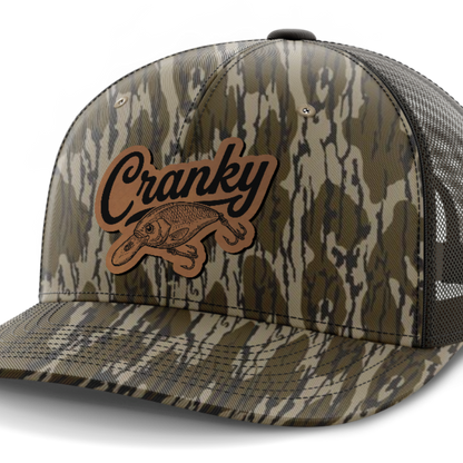 Cranky, Crankbait Decal, Leather Patch Hat