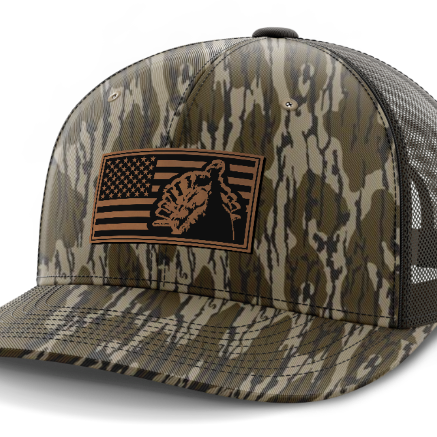 Flag with Turkey, Turkey Hunting, Leather Patch Hat