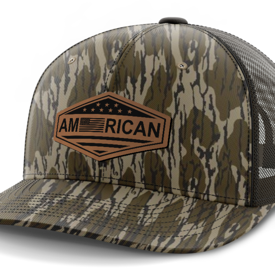 American Flag, Leather Patch Trucker Hat