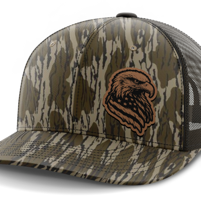 Eagle Flag (left), Leather Patch Hat