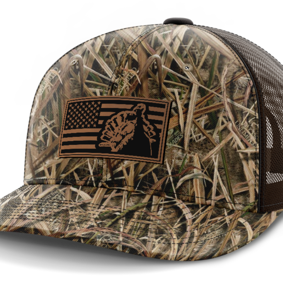 Flag with Turkey, Turkey Hunting, Leather Patch Hat