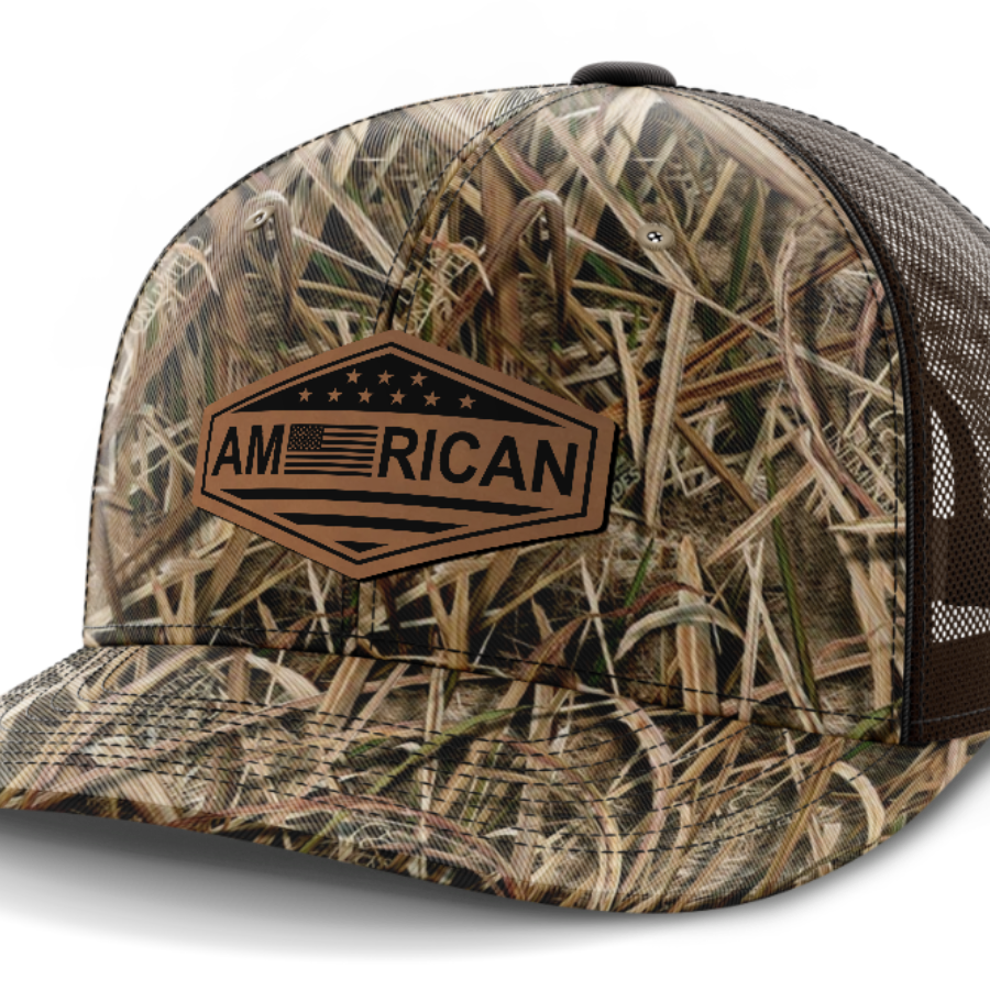 American Flag, Leather Patch Trucker Hat