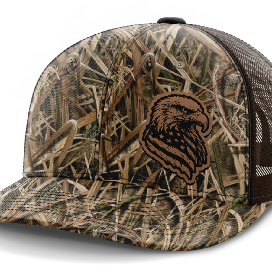 Eagle Flag (left), Leather Patch Hat