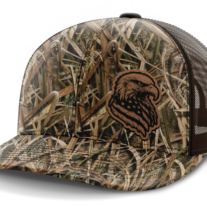 Eagle Flag (left), Leather Patch Hat