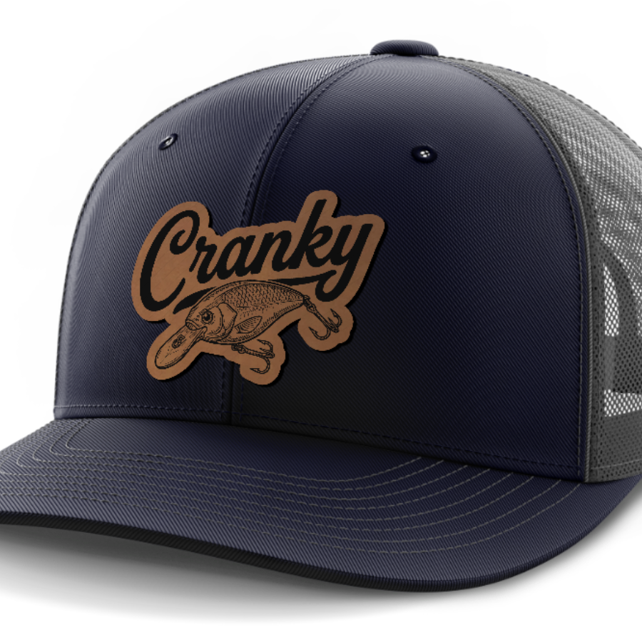Cranky, Crankbait Decal, Leather Patch Hat