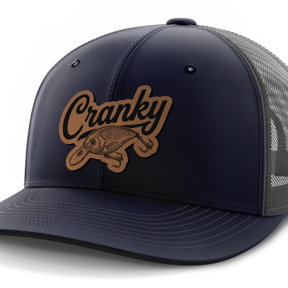 Cranky, Crankbait Decal, Leather Patch Hat