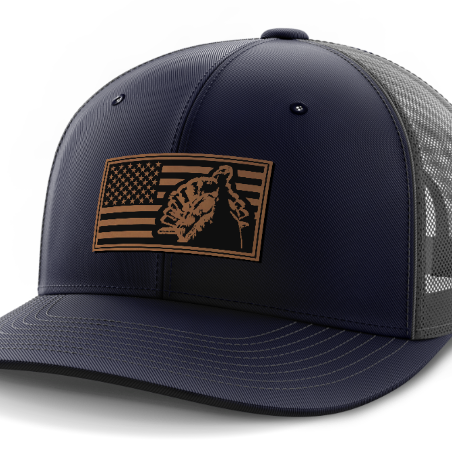 Flag with Turkey, Turkey Hunting, Leather Patch Hat