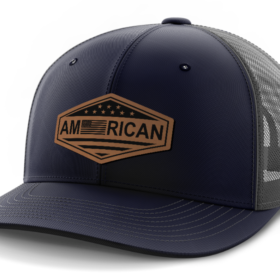 American Flag, Leather Patch Trucker Hat