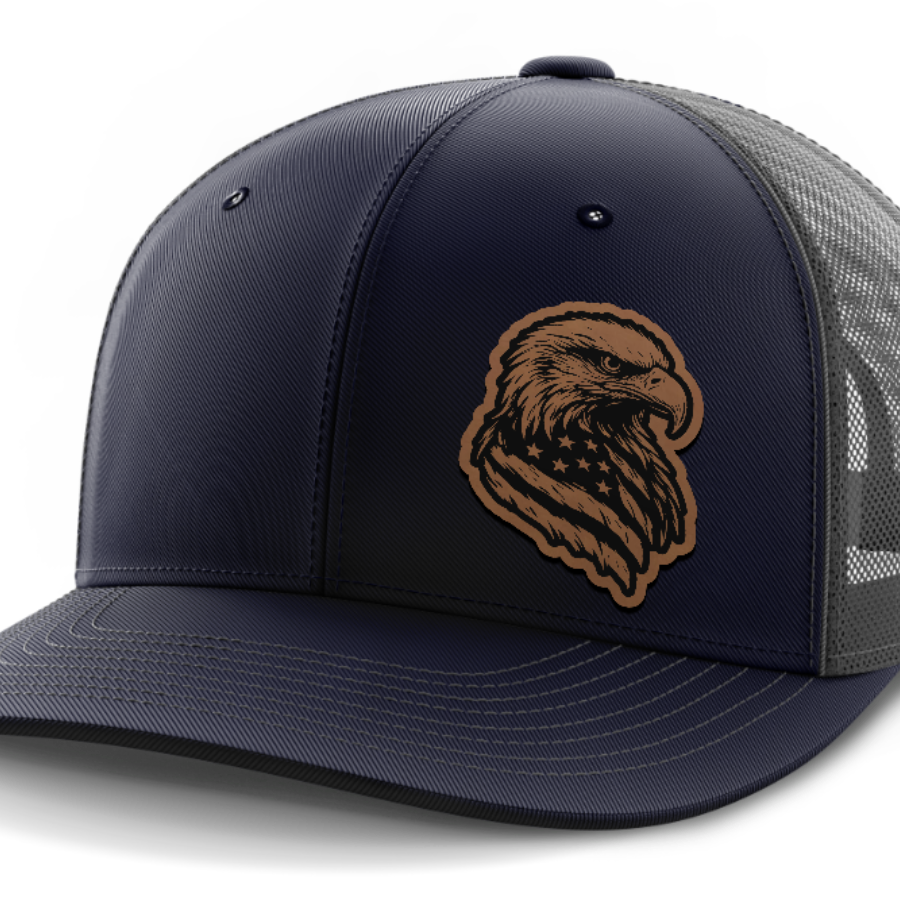 Eagle Flag (left), Leather Patch Hat