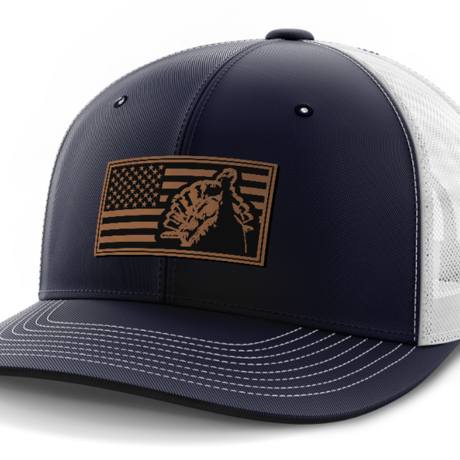 Flag with Turkey, Turkey Hunting, Leather Patch Hat