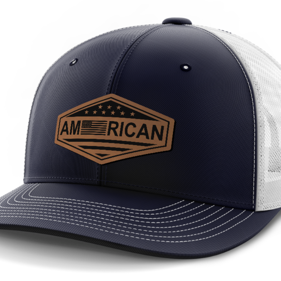 American Flag, Leather Patch Trucker Hat