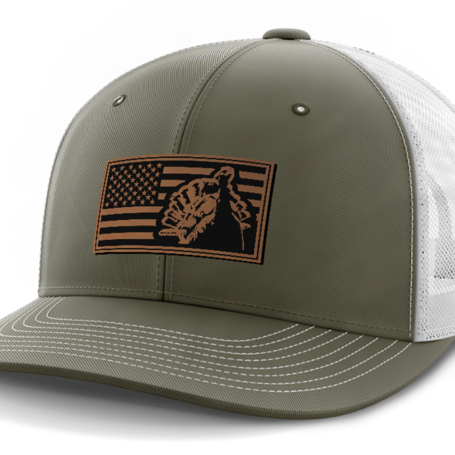Flag with Turkey, Turkey Hunting, Leather Patch Hat
