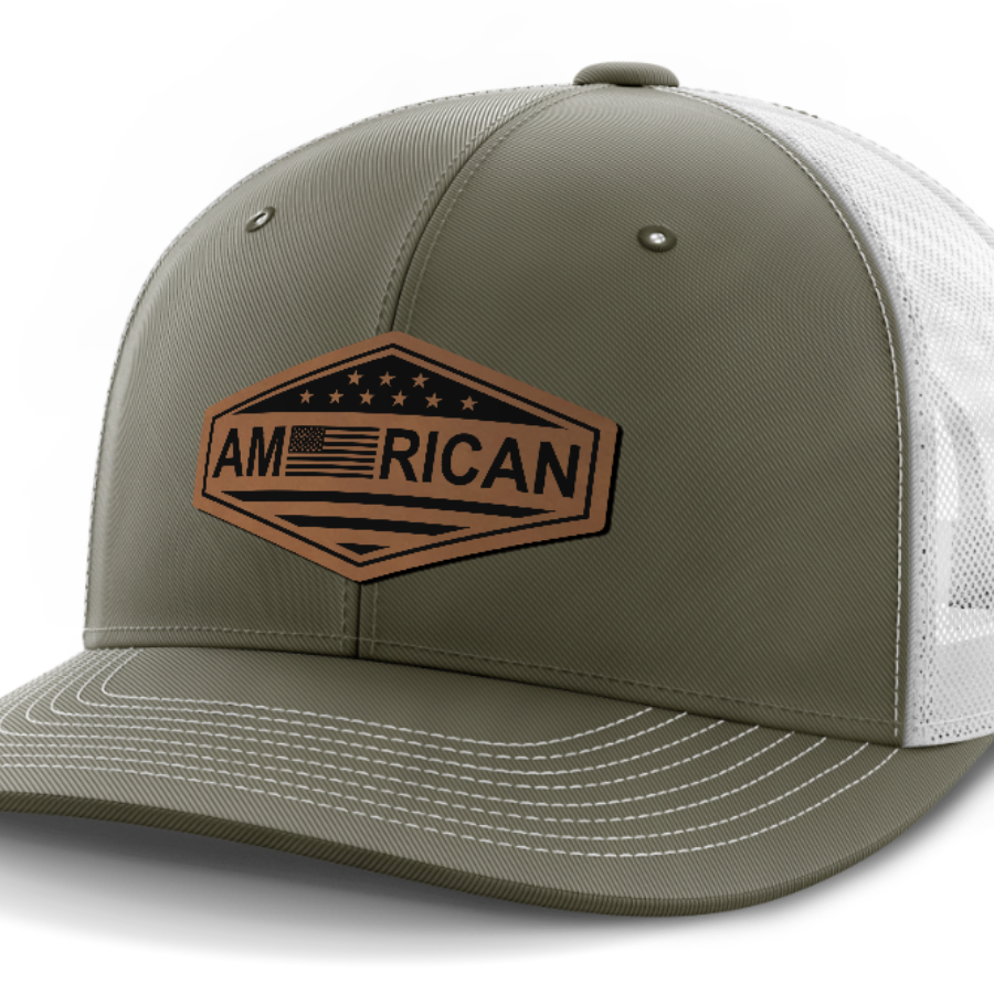 American Flag, Leather Patch Trucker Hat