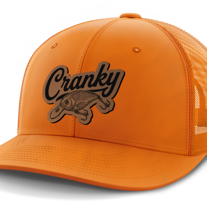 Cranky, Crankbait Decal, Leather Patch Hat