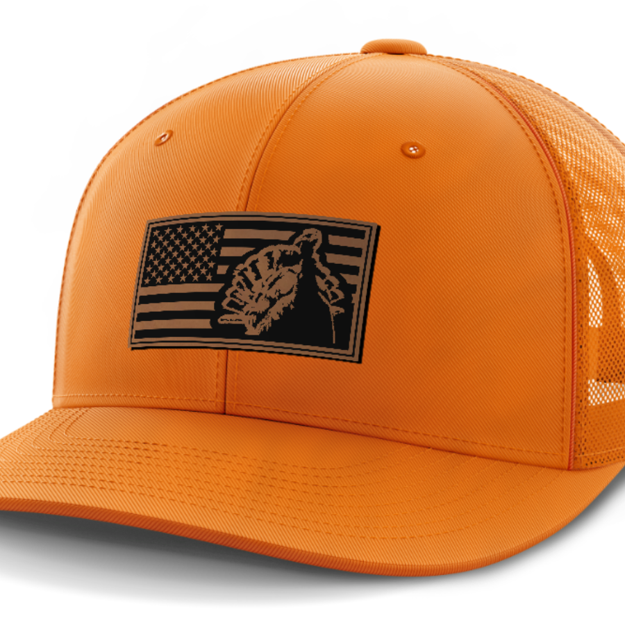 Flag with Turkey, Turkey Hunting, Leather Patch Hat