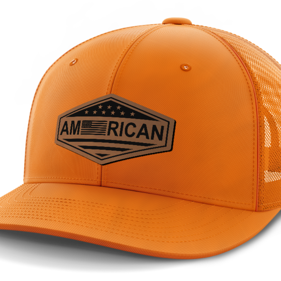 American Flag, Leather Patch Trucker Hat
