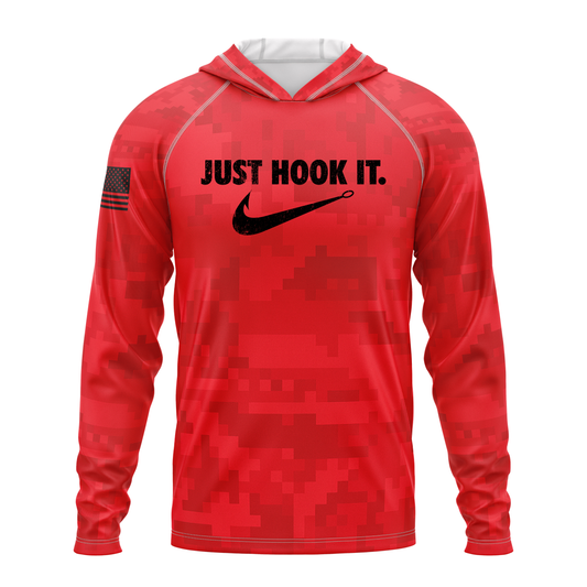 Just Hook It SPF50 Performance Fishing Hoodie- Red Camo