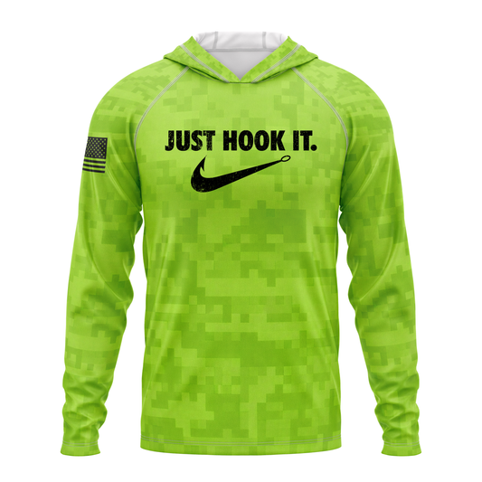Just Hook It SPF50 Performance Fishing Hoodie- Lime Green Camo