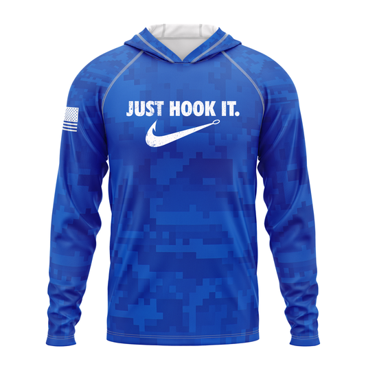 Just Hook It SPF50 Performance Fishing Hoodie- Blue Camo