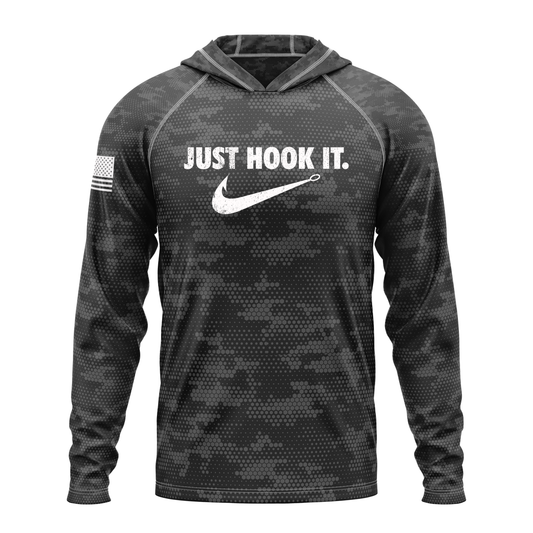 Just Hook It SPF50 Performance Fishing Hoodie- Black Camo