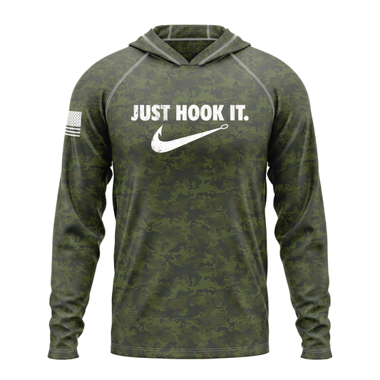 Just Hook It SPF50 Performance Fishing Hoodie- Green Camo