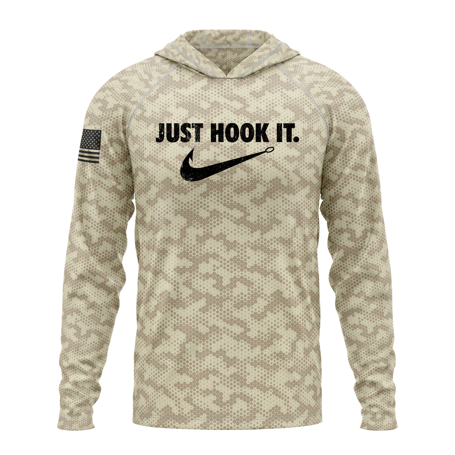 Just Hook It SPF50 Performance Fishing Hoodie- Tan Camo