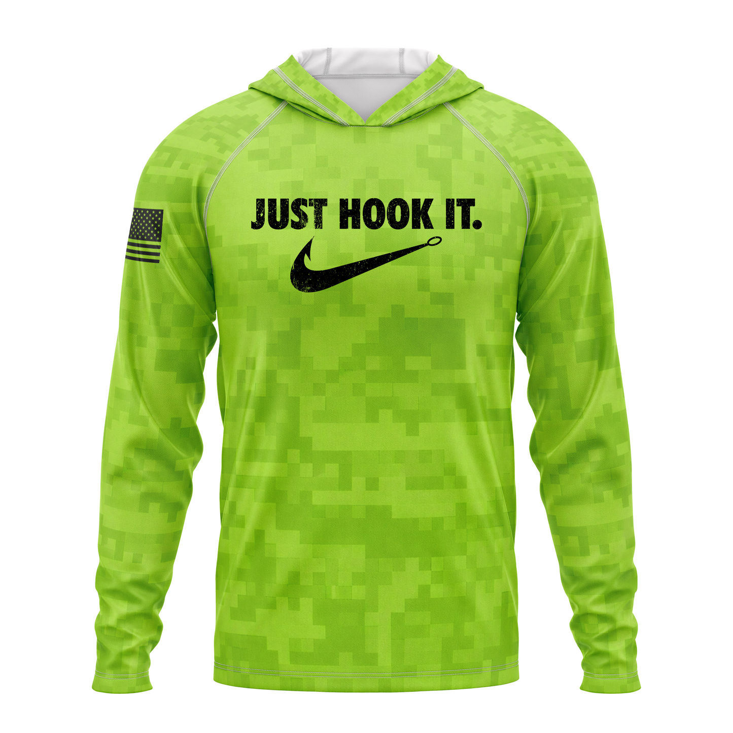 Just Hook It SPF50 Performance Fishing Hoodie- Lime Green Camo